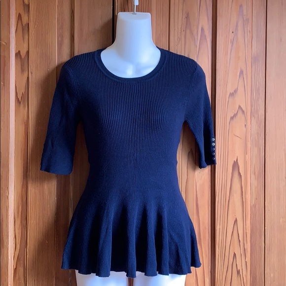 Carmen Marc Valvo Navy Blue Peplum Top - Picture 1 of 10